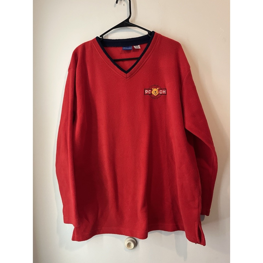 Vintage Disney Pooh Fleece Sweater Adult Xlarge Red Long Sleeve Embroidered 90s